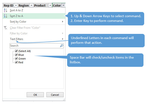 excel for mac choose list item keyboard shortcut